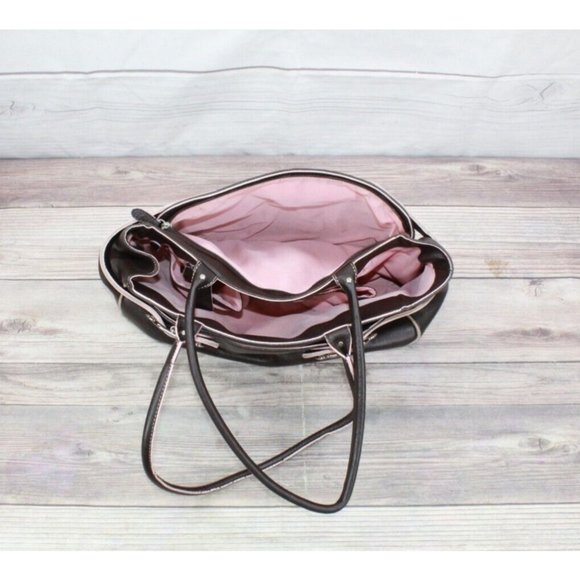 Cole Haan Brown Pebbled Leather Pink Lined Double Handle Tote Shoulder Bag - Picture 6 of 9
